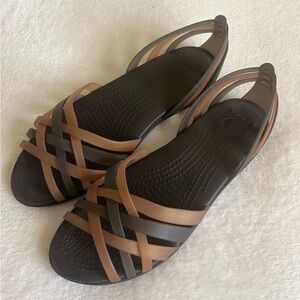CROCS Women's Huarache Flat Open Toe Strappy Sandals Bronze/Expresso, Sz‎ 7